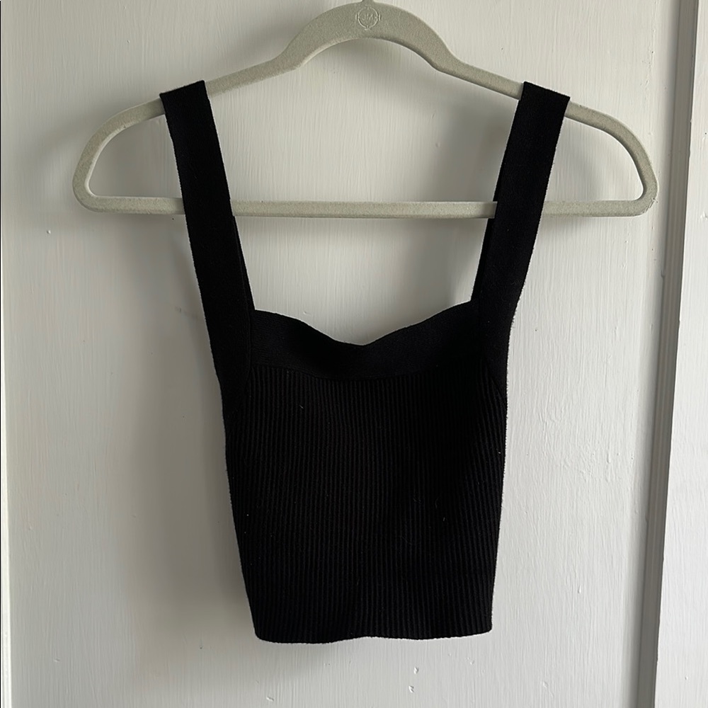 Black Ribbed Knit Cross Back Women's Top